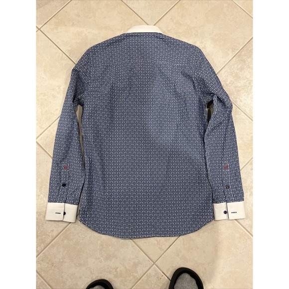 Au Noir Men's Shirt Button Up Long Sleeve Size 1 Blue And White Design - Picture 6 of 6